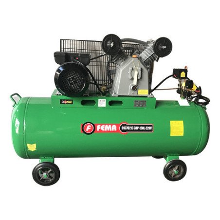 Compresor de aire a correa 120 Litros 3 Hp Trifásico marca Fema