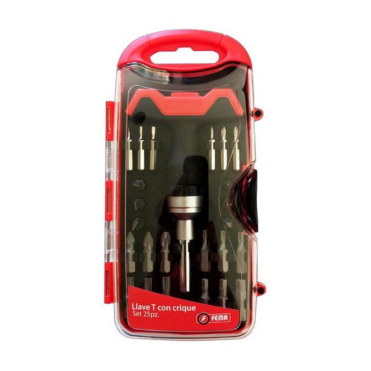 Llave T Con Crique Destornillador Fema Set 25 Puntas Piezas