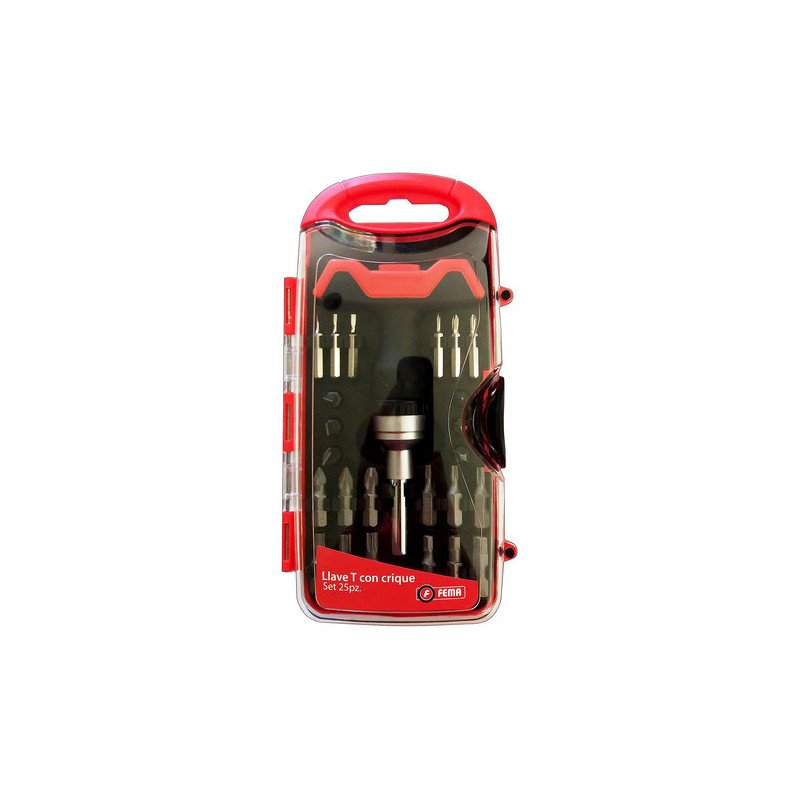 Llave T Con Crique Destornillador Fema Set 25 Puntas Piezas