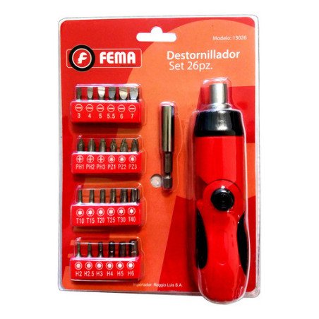 Set Destornillador Con Crique Fema Kit 26 Puntas O Piezas