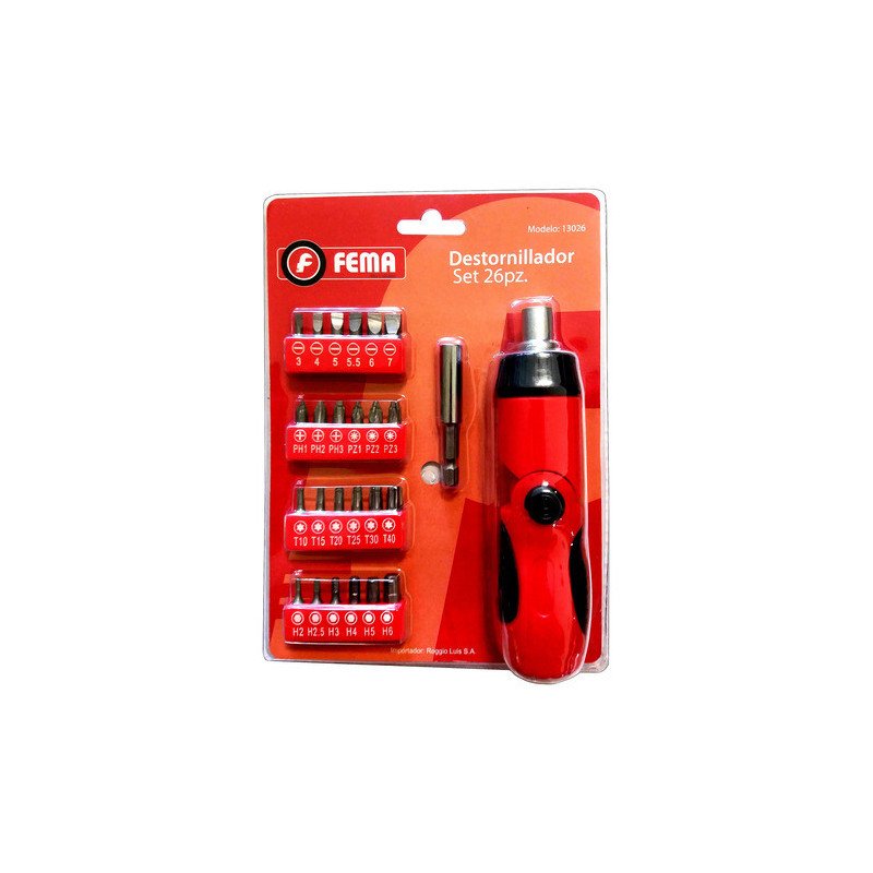Set Destornillador Con Crique Fema Kit 26 Puntas O Piezas