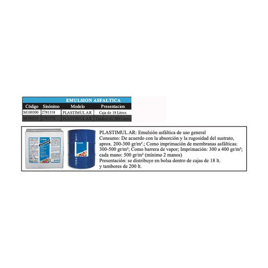 Emulsion Asfaltica Plastimul Uso General Ar Caja 18l