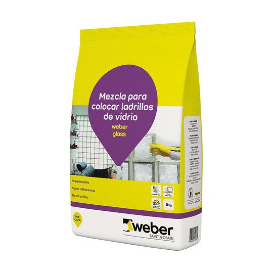Adhesivo Para Ladrillos De Vidrio Weber Glass 25 Kg Blanco
