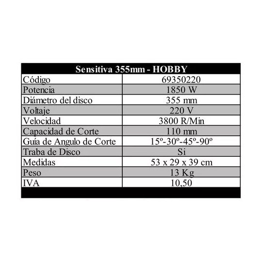 Sensitiva Duca 355mm Hobby 1850w Marca Fema