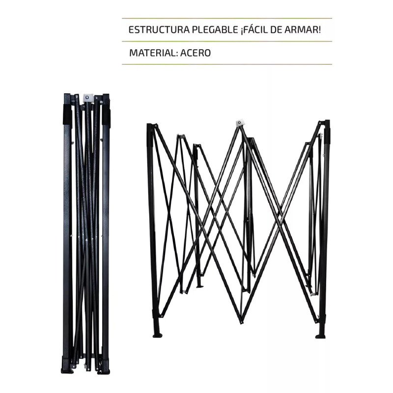 Gazebo plegable de acero 3×3 m verde KUSHIRO