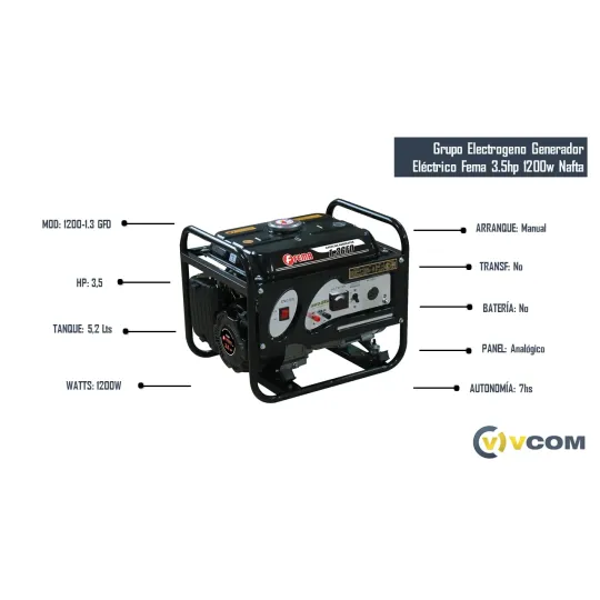 Grupo Electrogeno Generador Eléctrico Fema 3.5hp 1200w Nafta Grupo Electrogeno Generador Eléctrico Fema 3.5hp 1200w Nafta