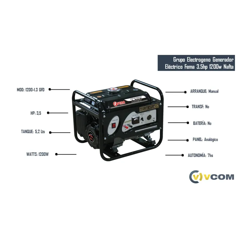 Grupo Electrogeno Generador Eléctrico Fema 3.5hp 1200w Nafta