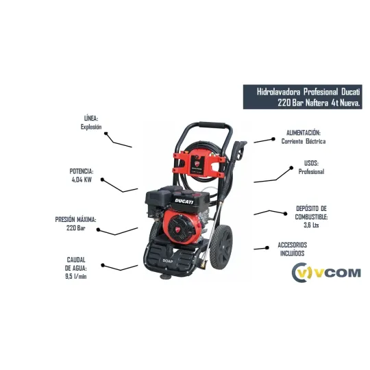 Hidrolavadora Profesional 3100 PSI-213 Bar 5,7 L/m- Motor 5,5 HP-4TT Nafta Marca Ducati Hidrolavadora Profesional 3100 PSI-213 Bar 5,7 L/m- Motor 5,5 HP-4TT Nafta Marca Ducati