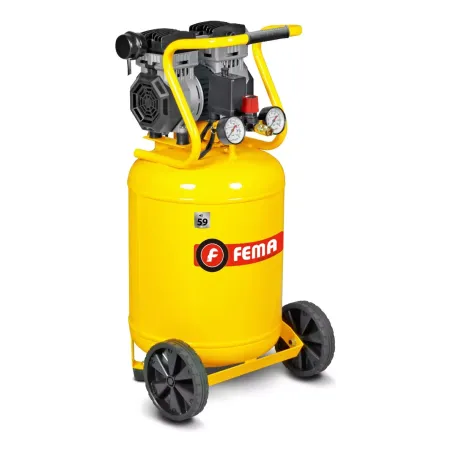 Compresor de aire vertical libre de aceite silencioso 50 lts 1,3hp marca Fema