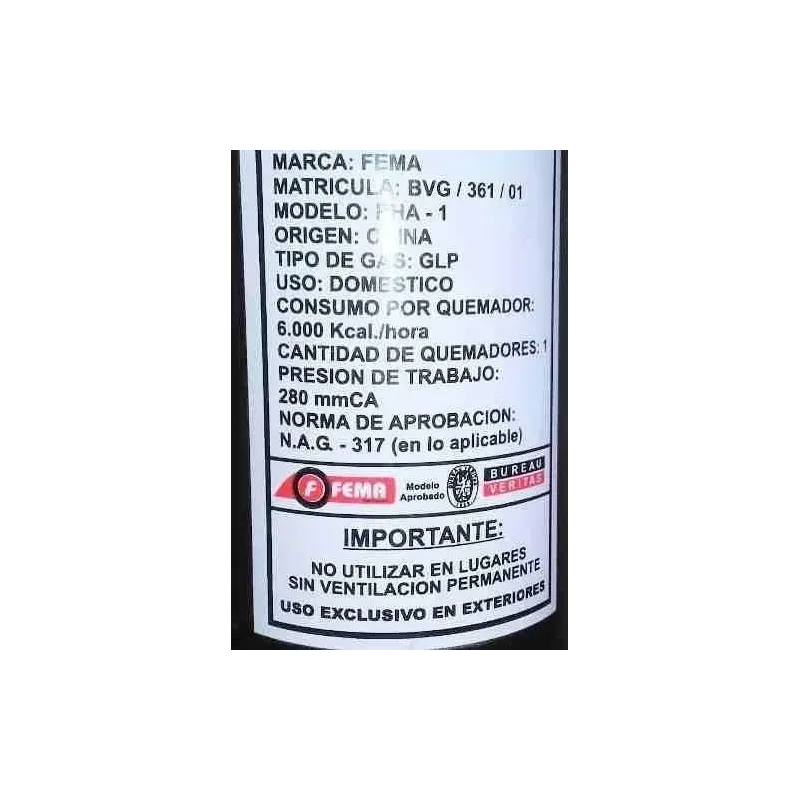 Calefactor para exteriores a gas honguito marca Fema