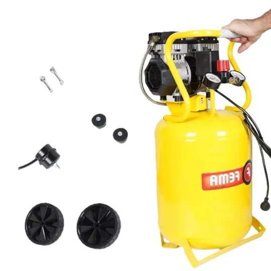 Compresor de aire vertical libre de aceite silencioso 50 lts 1,3hp marca Fema