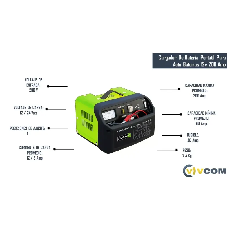 Cargador portatil para auto baterias 12v 200 Amp