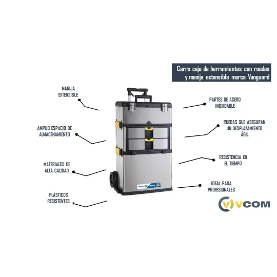 Carro caja de herramientas con ruedas y manija extensible marca Vanguard Carro caja de herramientas con ruedas y manija extensible marca Vanguard