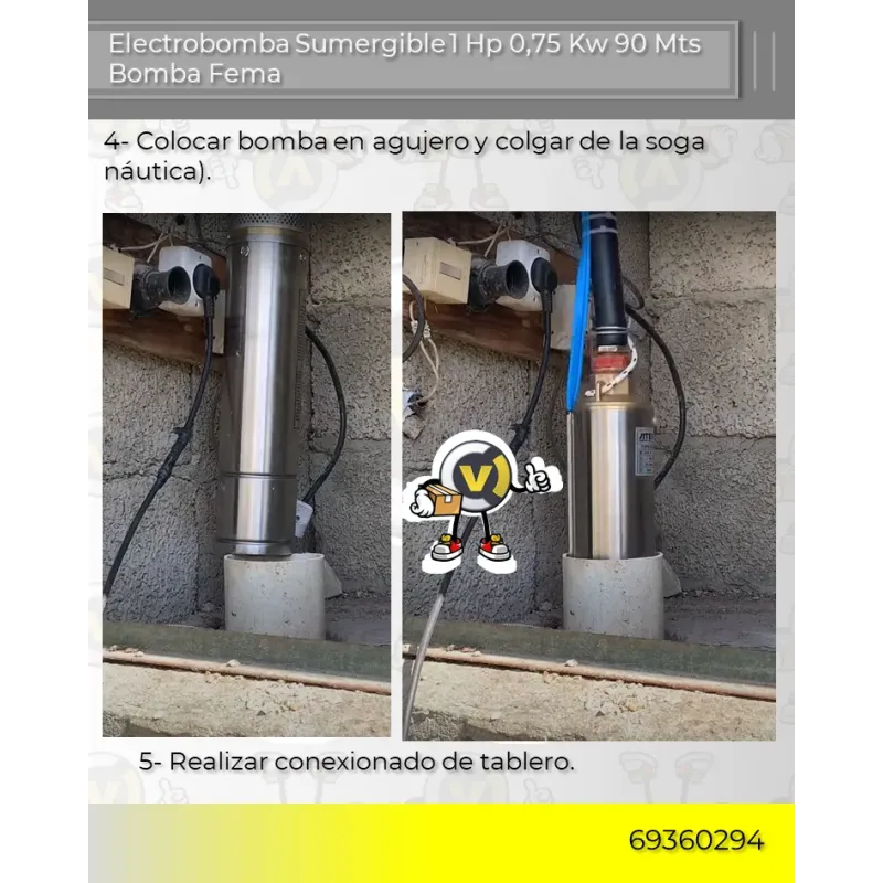 Electrobomba Sumergible 1 Hp 0,75 Kw 90 Mts Bomba Fema