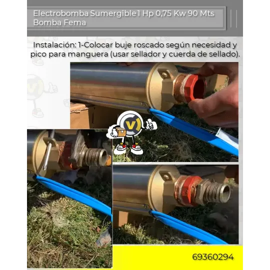 Electrobomba Sumergible 1 Hp 0,75 Kw 90 Mts Bomba Fema Electrobomba Sumergible 1 Hp 0,75 Kw 90 Mts Bomba Fema
