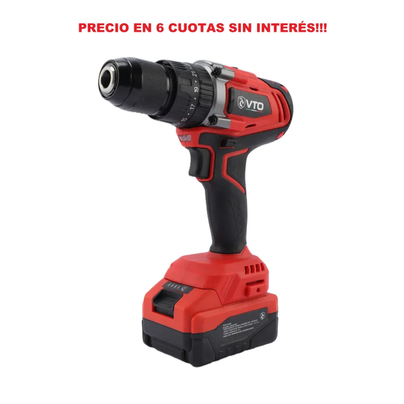 Taladro percutor y atornillador 13 mm brushless + 2 Baterías + Cargador Marca VTO