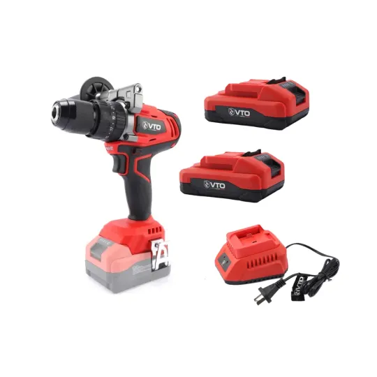 Taladro percutor y atornillador 13 mm brushless + 2 Baterías + Cargador Marca VTO