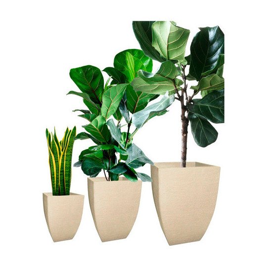 Set 3 Macetas Cuadrada Moderna Cemento Liviana Resistente Uv