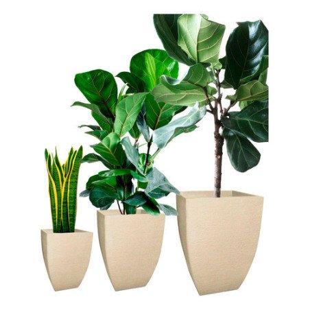 Set 3 Macetas Cuadrada Moderna Cemento Liviana Resistente Uv